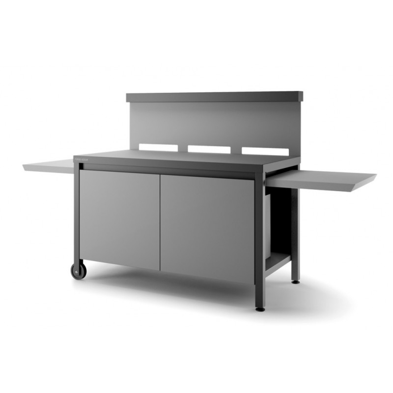 Steel closed mobile table with utensil rack – matt black and light grey for plancha Forge Adour